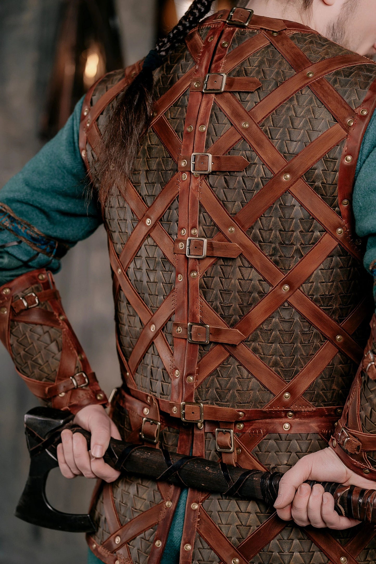 Ubbe costume (Vikings); body armor; shirt; pants; boots; medieval armor; viking armor; larp armour; leather armor men