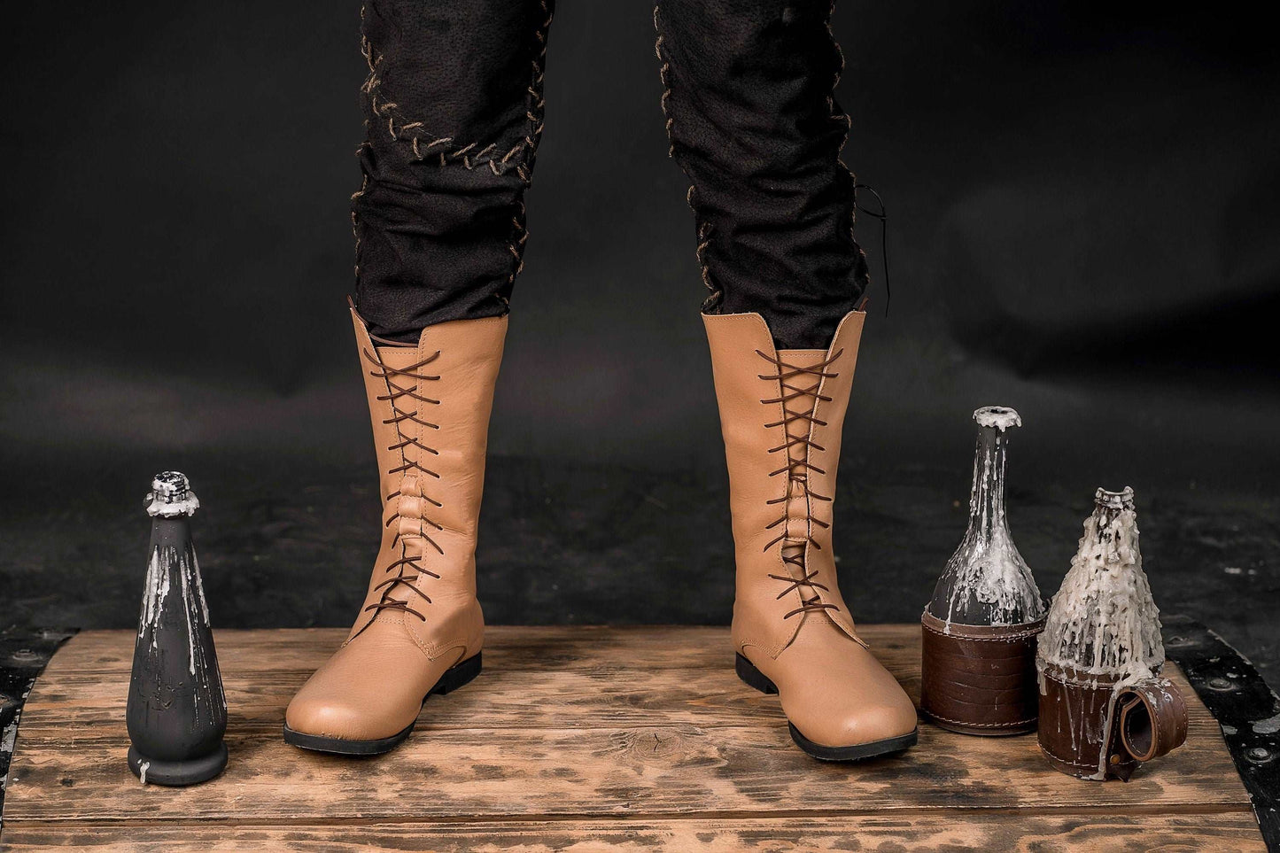 Beige high leather boots - SokolArmory