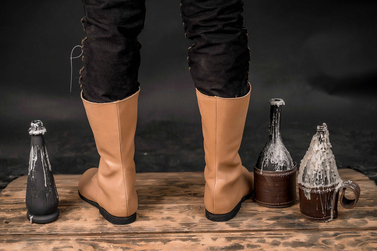 Beige high leather boots - SokolArmory