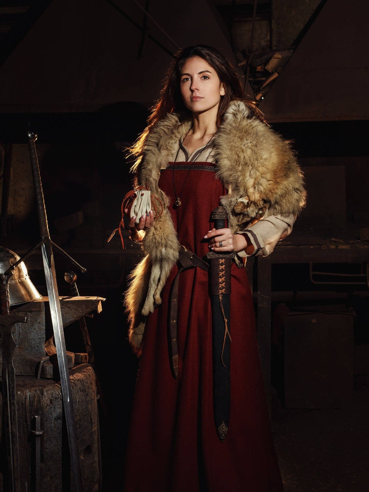 Viking red dress “Freya” - SokolArmory