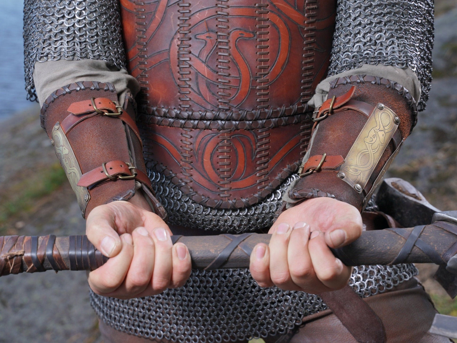 Viking leather armor with brass accents - SokolArmory