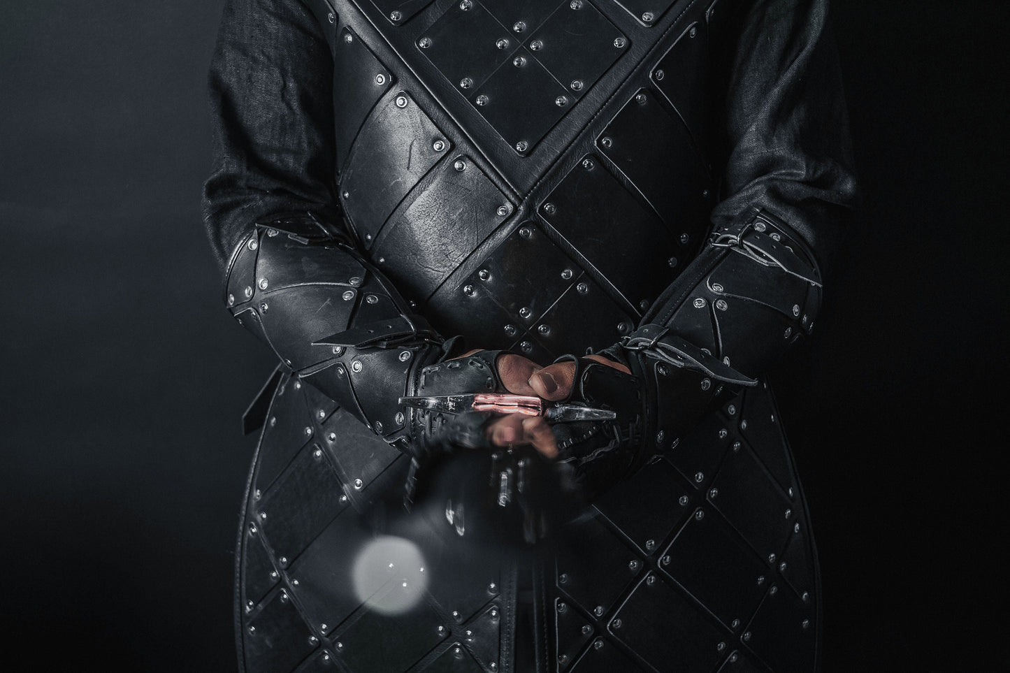 Medieval leather bracers with hand protection - SokolArmory