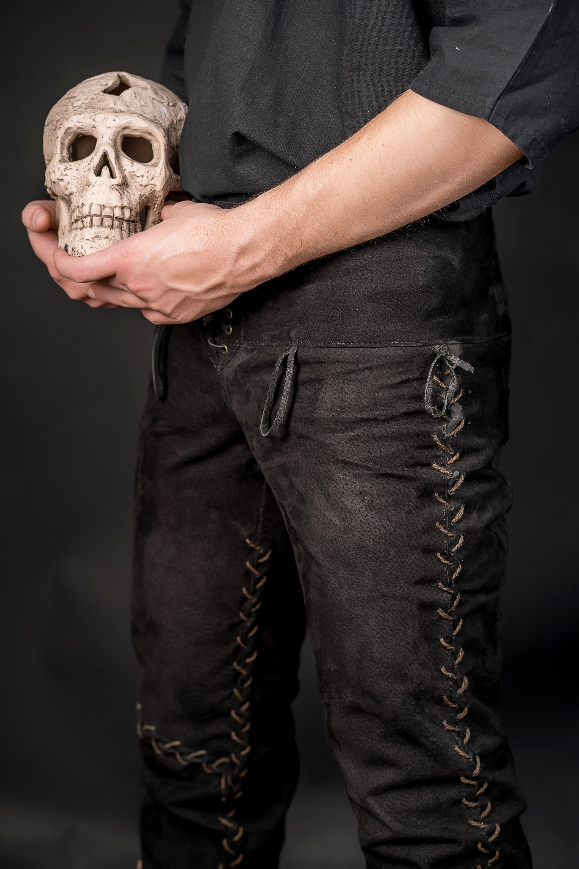 Viking black leather pants - SokolArmory