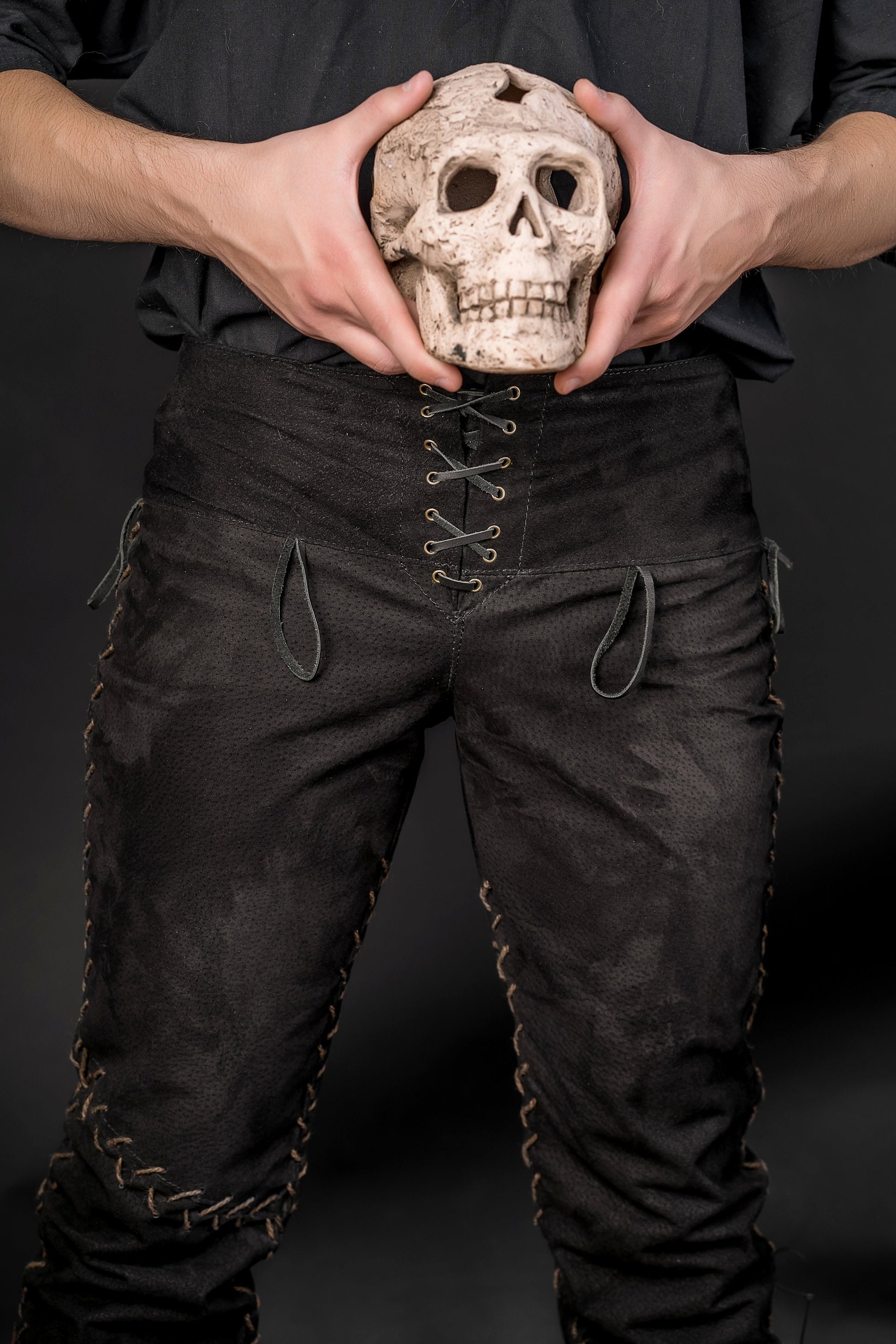 Viking black leather pants - SokolArmory