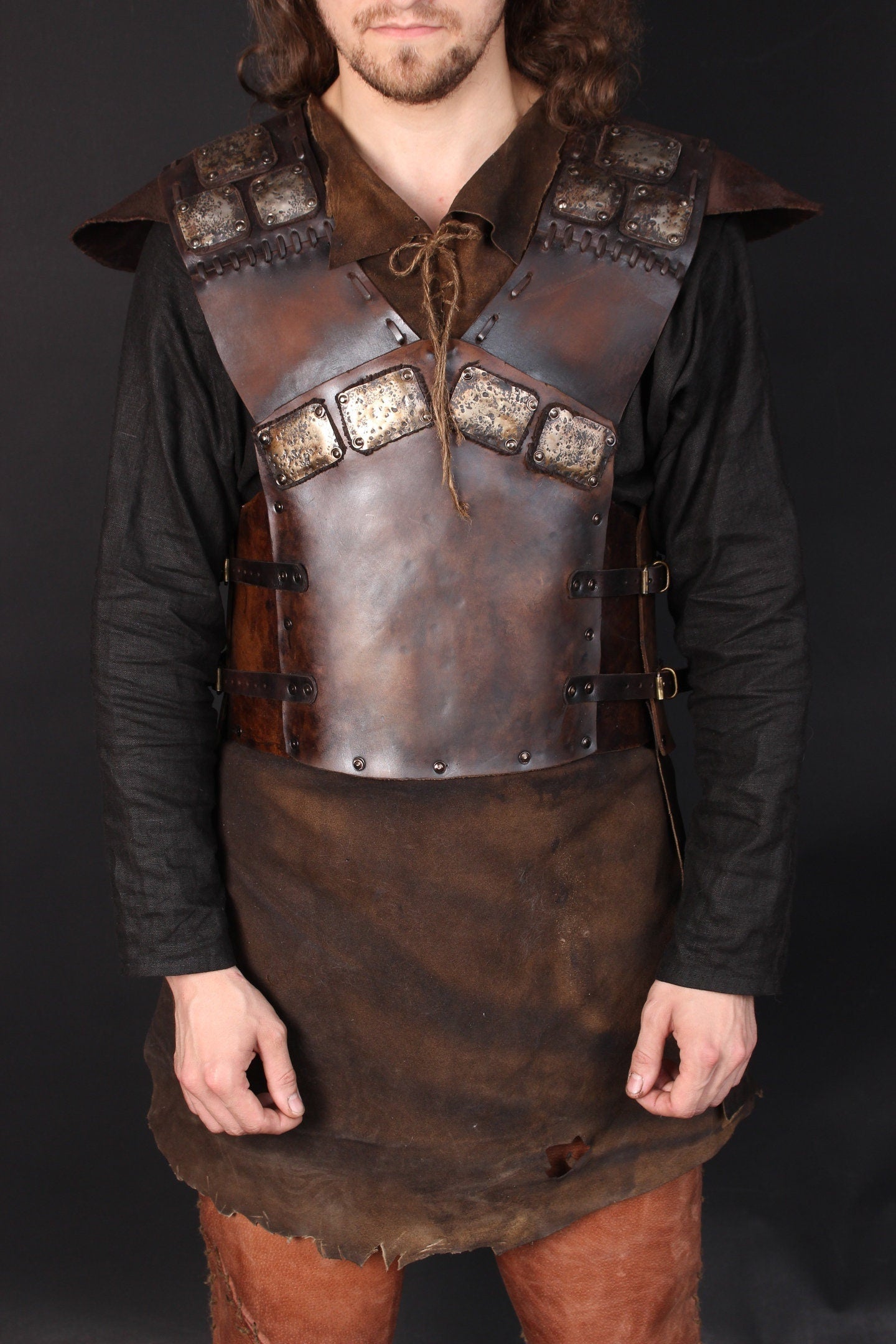 Viking larp leather armor / leather armor with brass accents / medieval  unisex breastplate / LARP and Cosplay armor