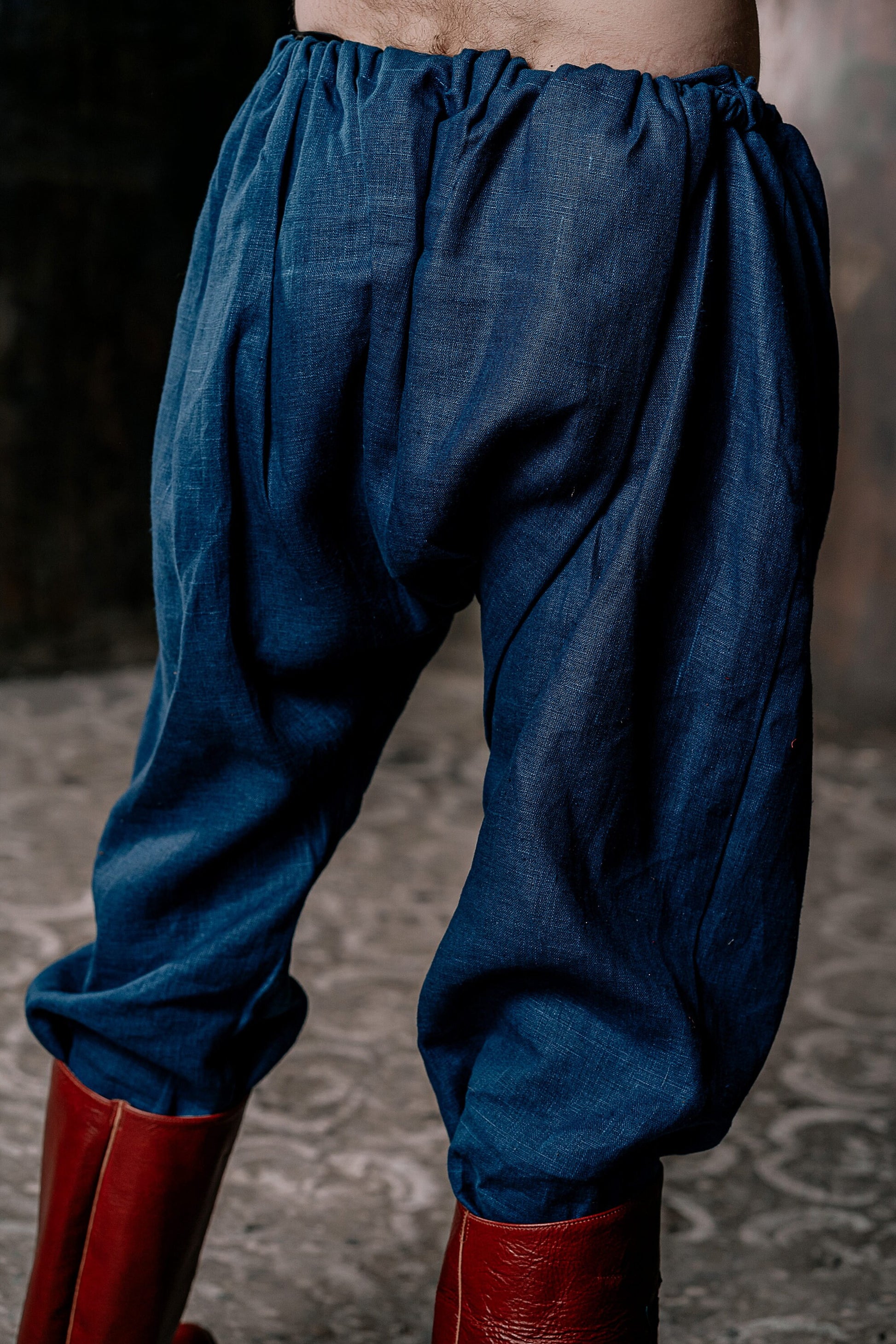 Men's blue linen pants - SokolArmory