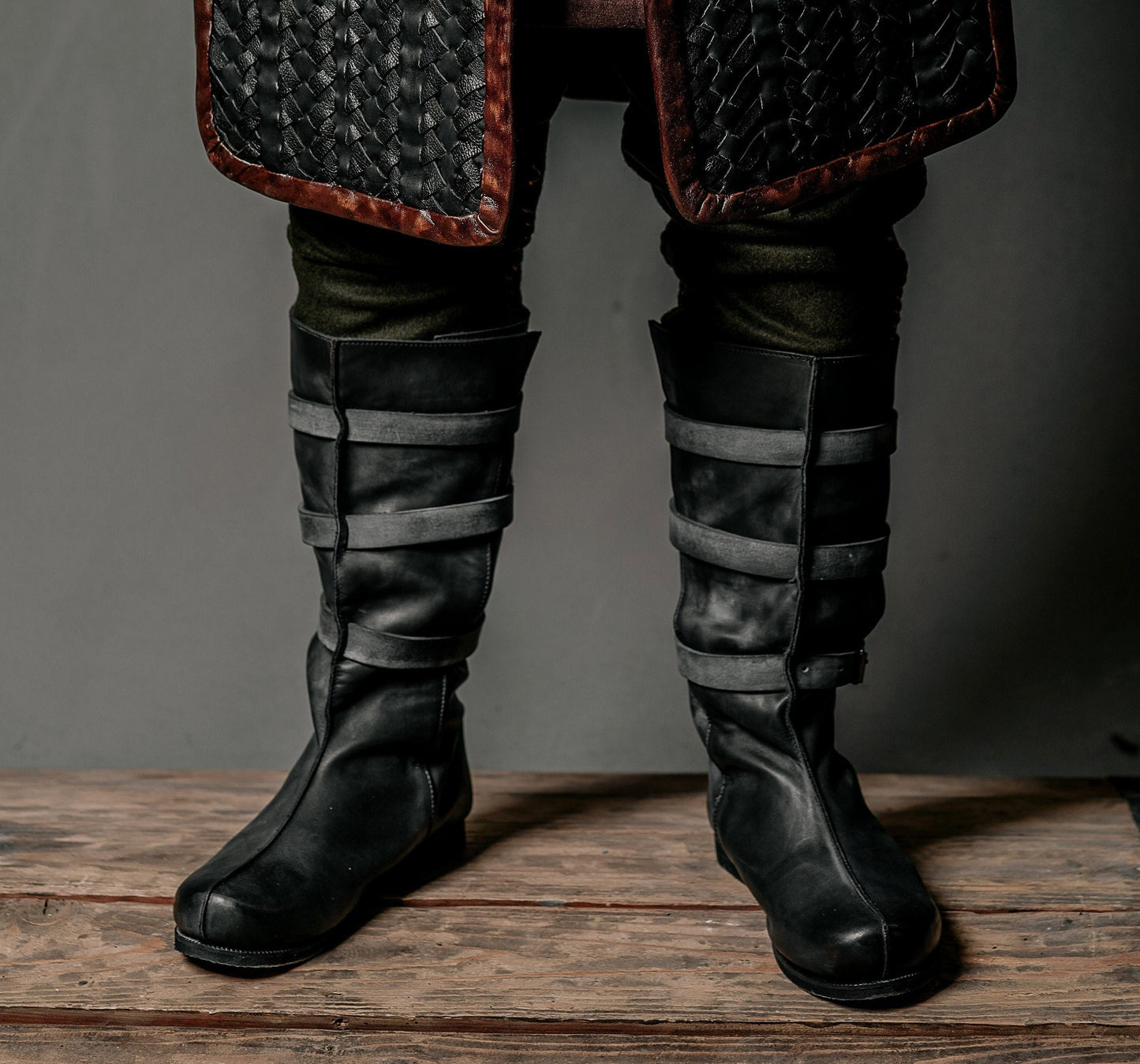 Uhtred black high leather boots - SokolArmory
