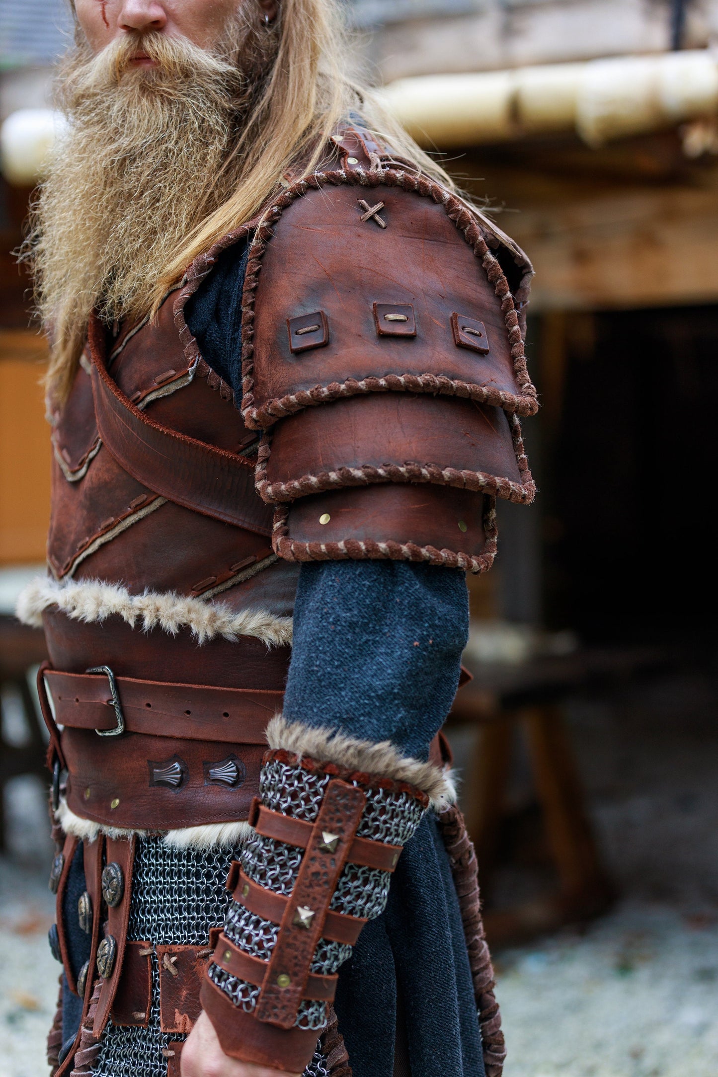 Warlord leather bracers with сhainmail - SokolArmory