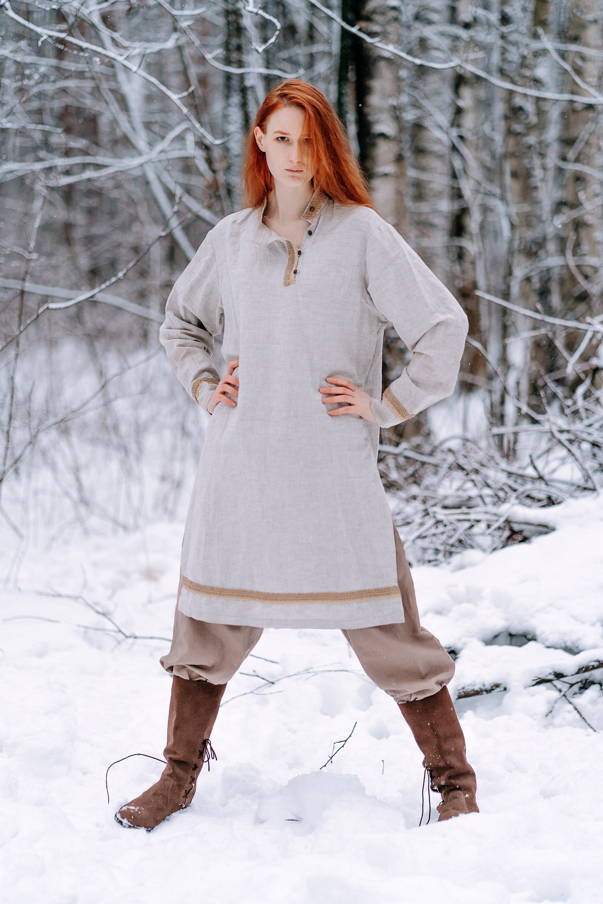 Medieval viking linen underdress "Olga" - SokolArmory