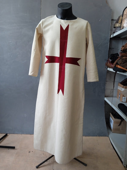 Crusader Order cross long tunic in Beige with a red cross, view 1