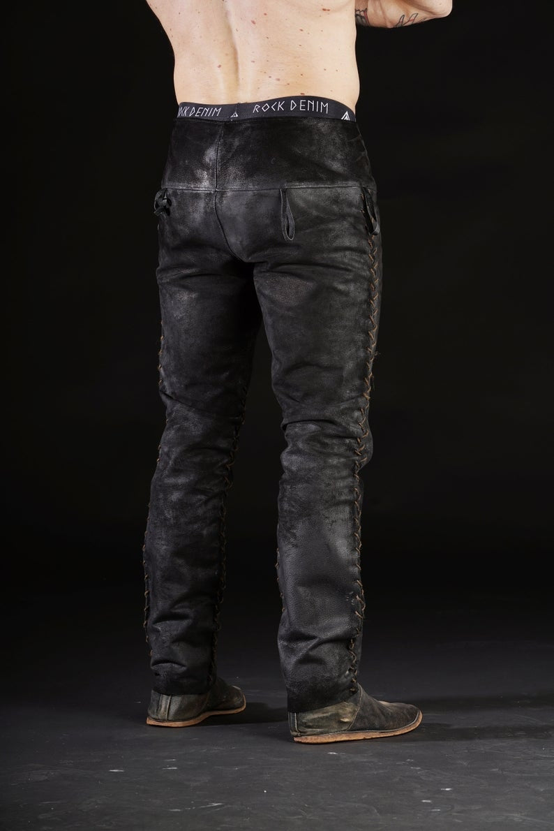 Ragnar-inspired black leather pants in Black, view 1