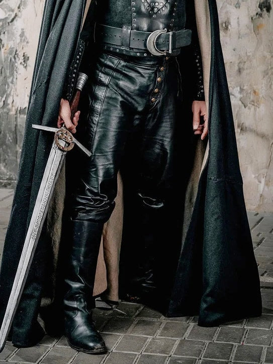 Witcher-inspired black leather pants in Black, view 1