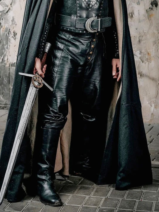Witcher-inspired black leather pants in Black, view 1