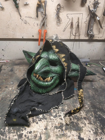 Warhammer-inspired green Ork mask with moving jaw in Green and black, view 1