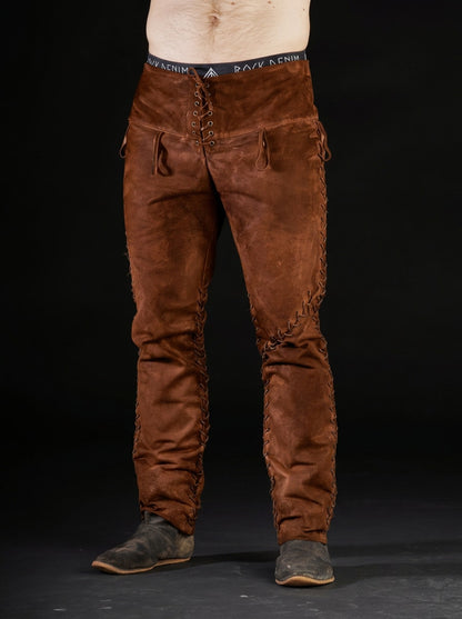 Ragnar-inspired brown leather pants in Brown, view 1