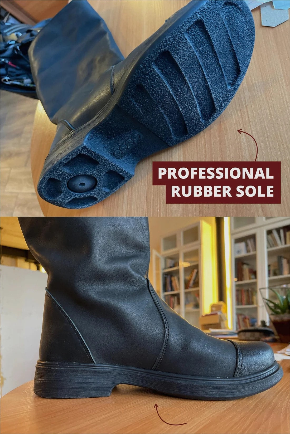 Ragnar-inspired high leather boots in Black, view 2