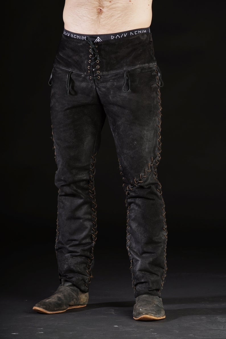 Ragnar-inspired black leather pants in Black, view 3
