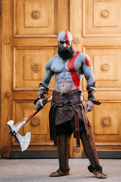 Kratos-inspired Leviathan axe cosplay prop in Brown and silver, view 3