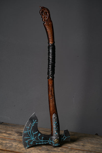 Kratos-inspired Leviathan axe cosplay prop in Brown and silver, view 5