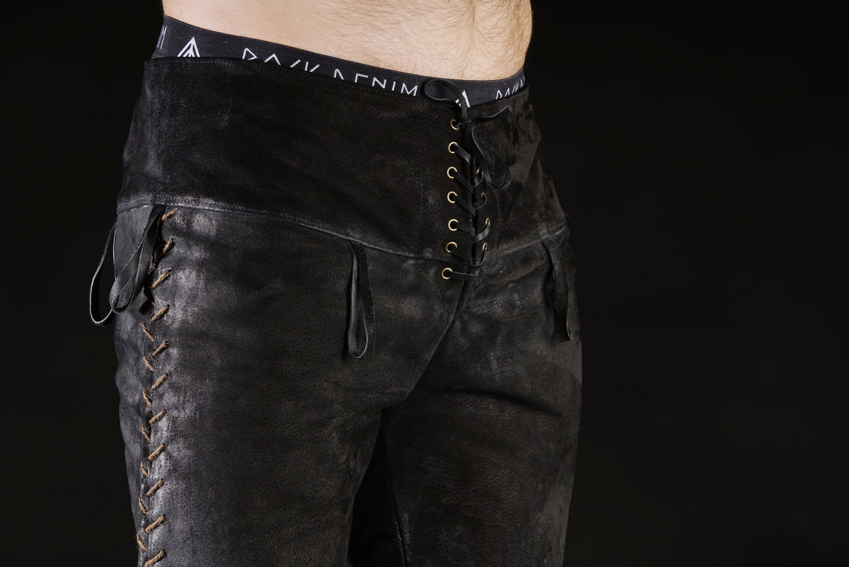 Ragnar-inspired black leather pants in Black, view 5