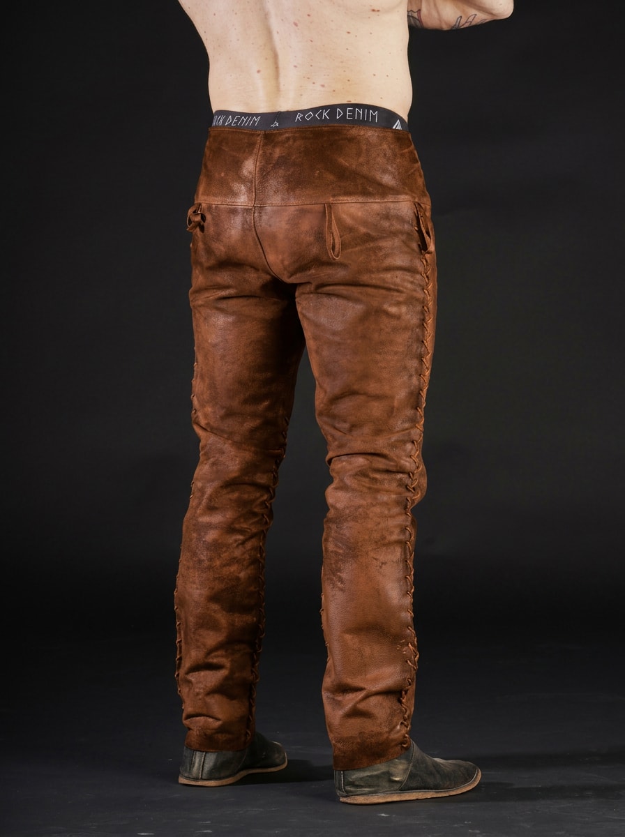 Ragnar-inspired brown leather pants in Brown, view 6