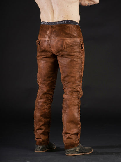 Ragnar-inspired brown leather pants in Brown, view 6