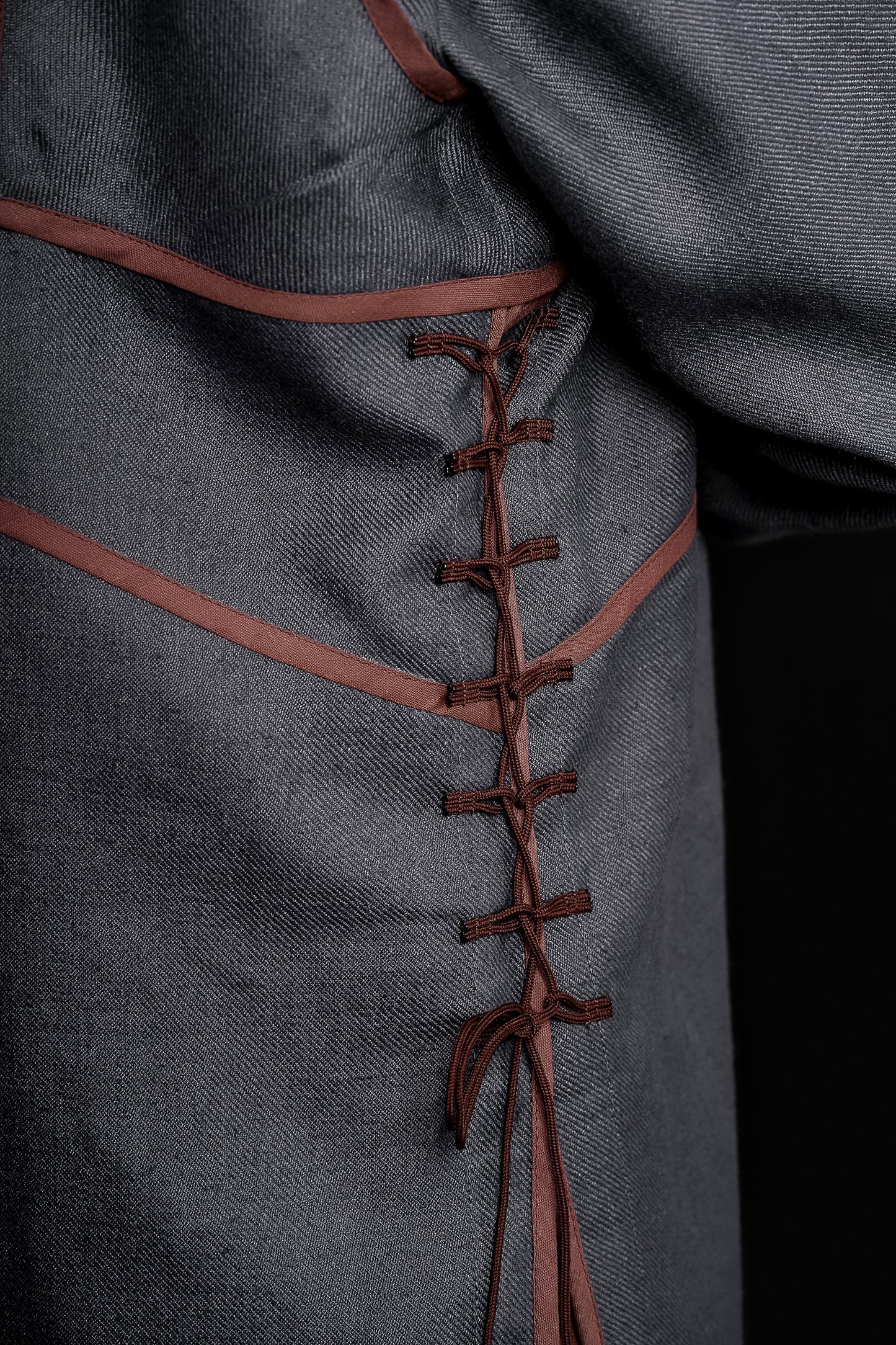 Ironside-inspired Viking tunic in Gray-blue with brown trim, view 6