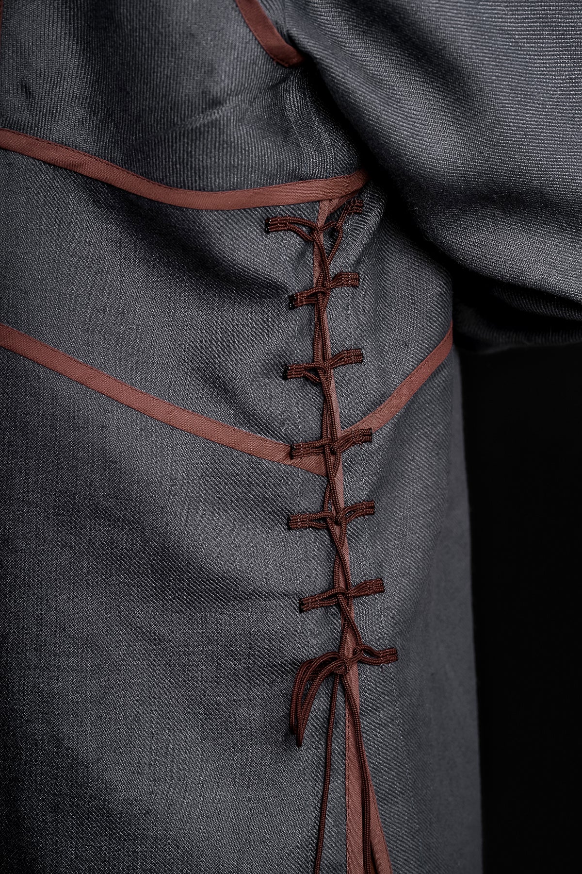 Ironside-inspired Viking tunic in Gray-blue with brown trim, view 6