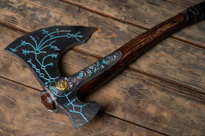 Kratos-inspired Leviathan axe cosplay prop in Brown and silver, view 8