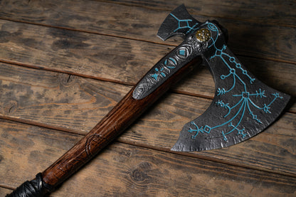 Kratos-inspired Leviathan axe cosplay prop in Brown and silver, view 9