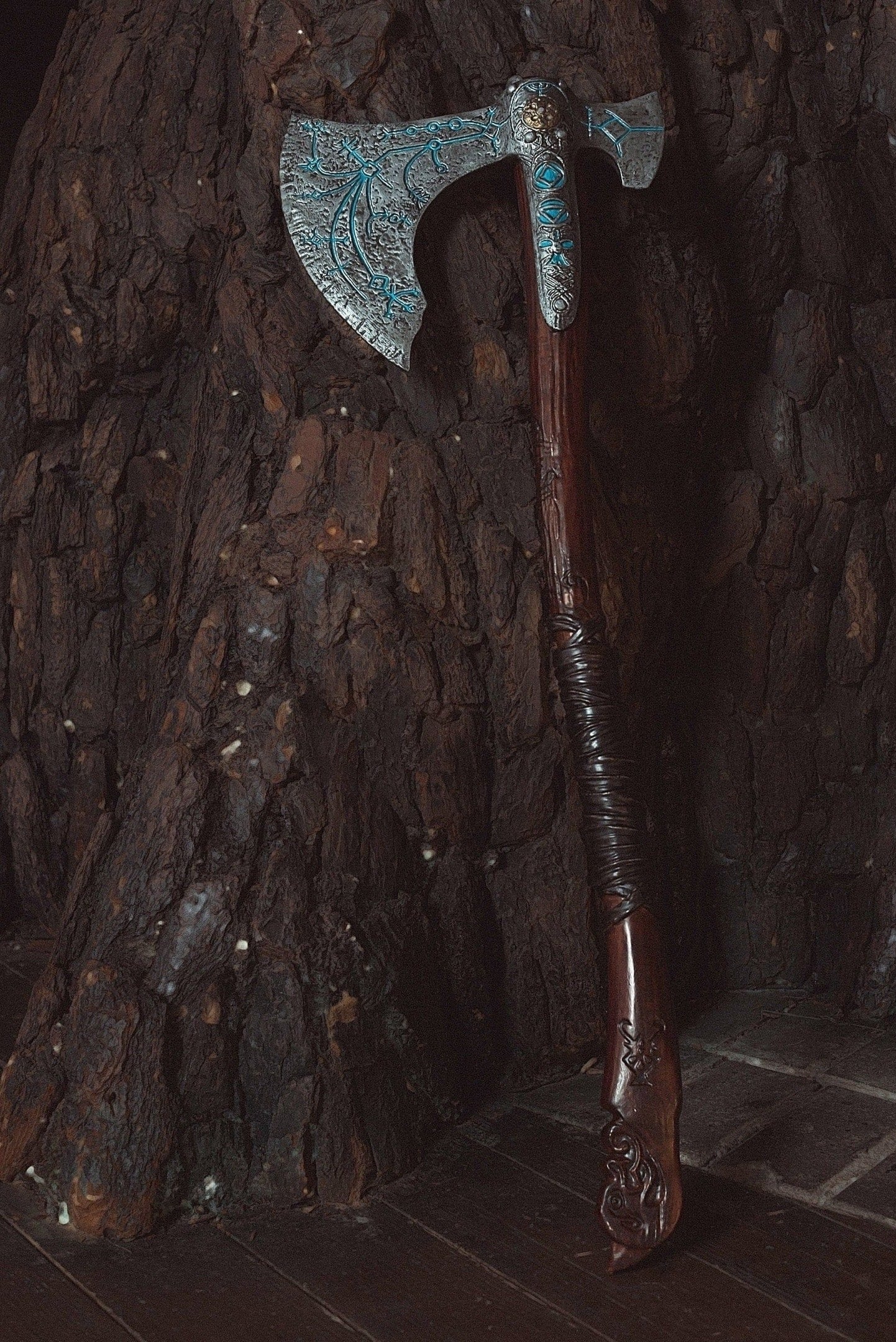 Kratos-inspired Leviathan axe cosplay prop in Brown and silver, view 11