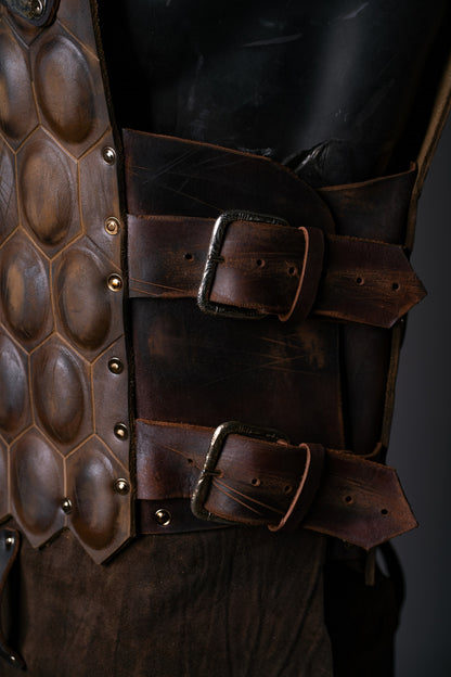 LARP leather cuirass with brass accents