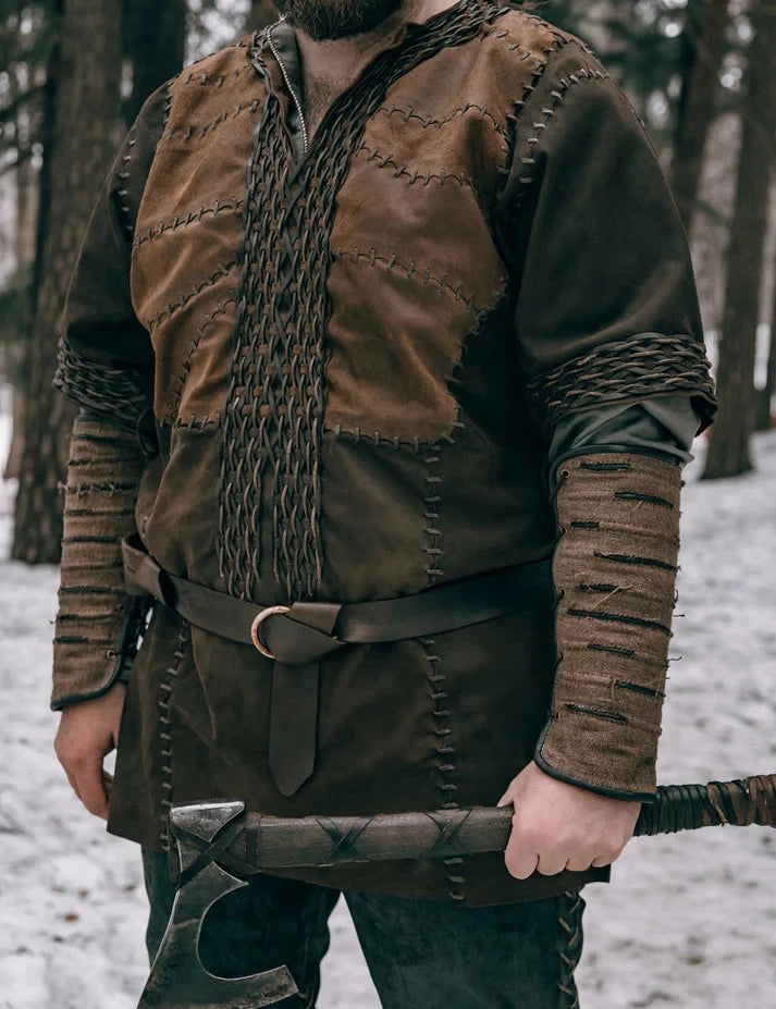 Ragnar leather tunic with embroidery (Vikings s1)