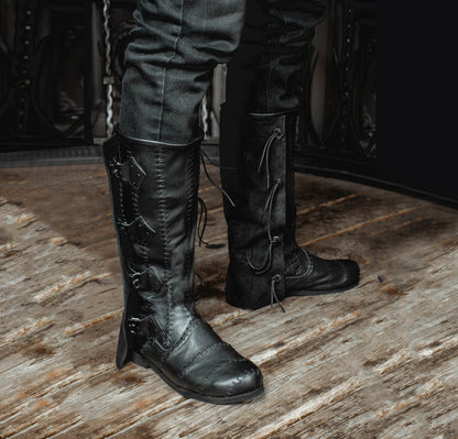 Medieval leather high boots with buckles - SokolArmory