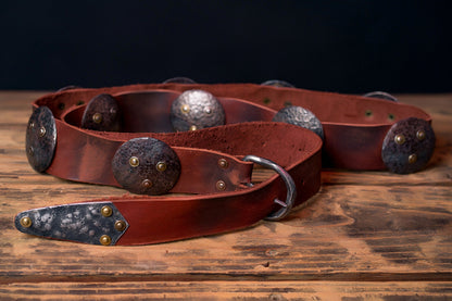 Medieval leather belt with metal plates - SokolArmory