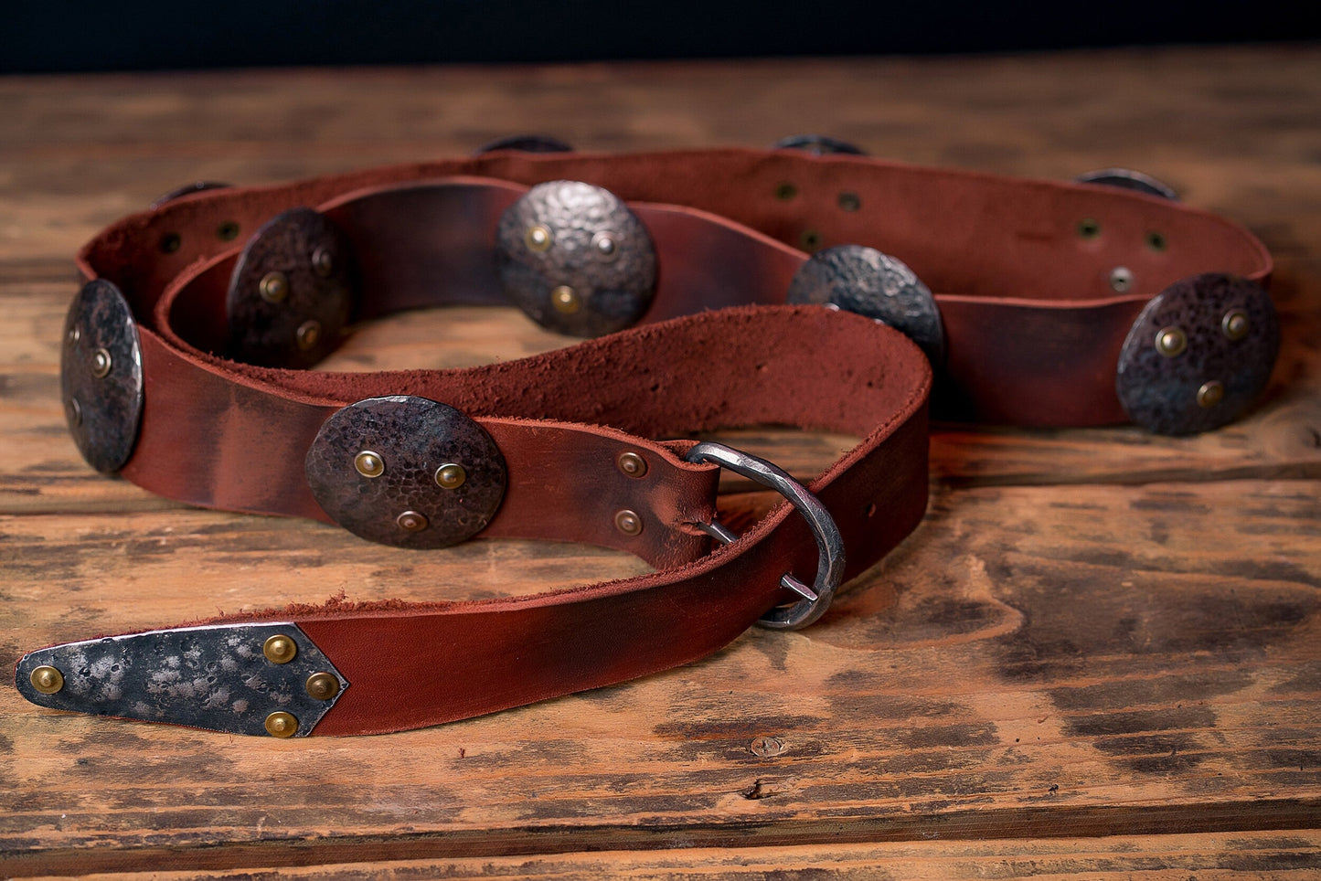 Medieval leather belt with metal plates - SokolArmory