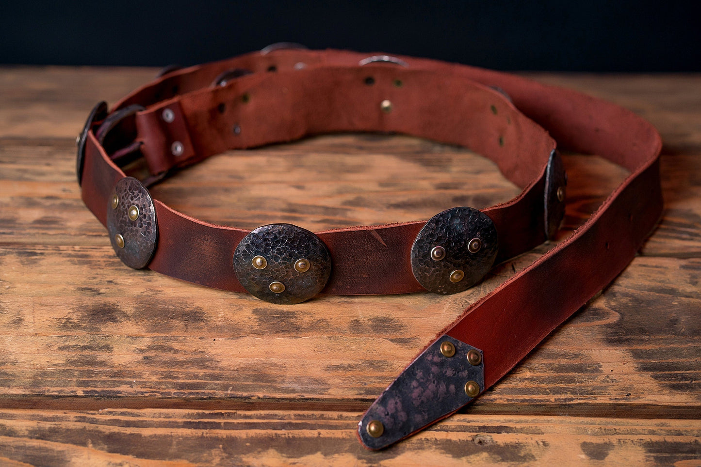 Medieval leather belt with metal plates - SokolArmory