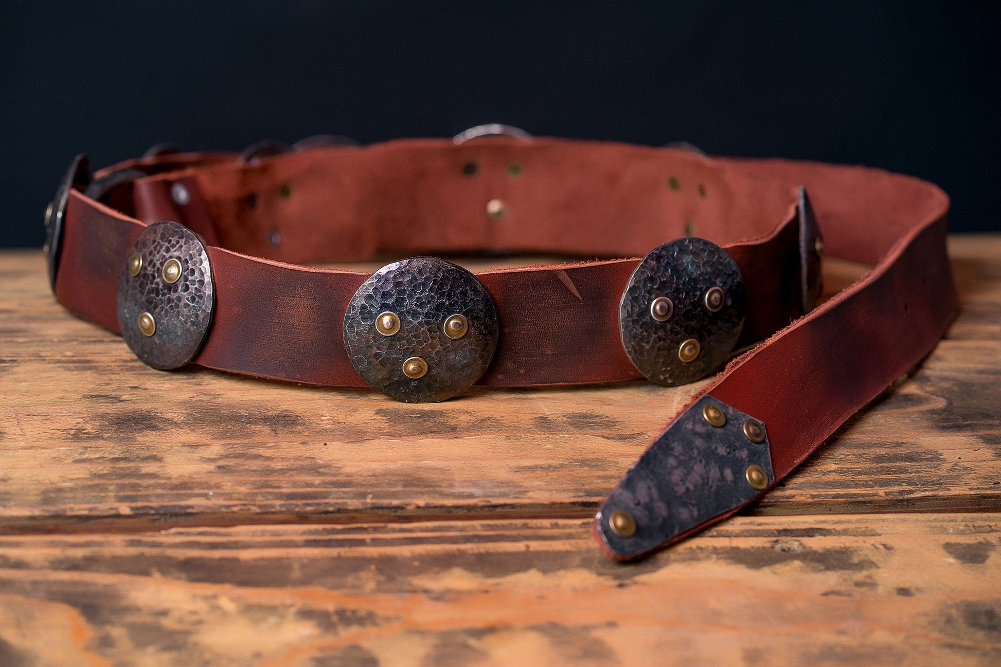 Medieval leather belt with metal plates - SokolArmory