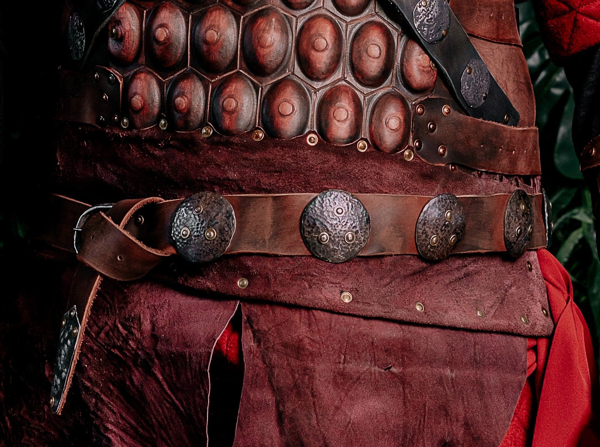 Medieval leather belt with metal plates - SokolArmory