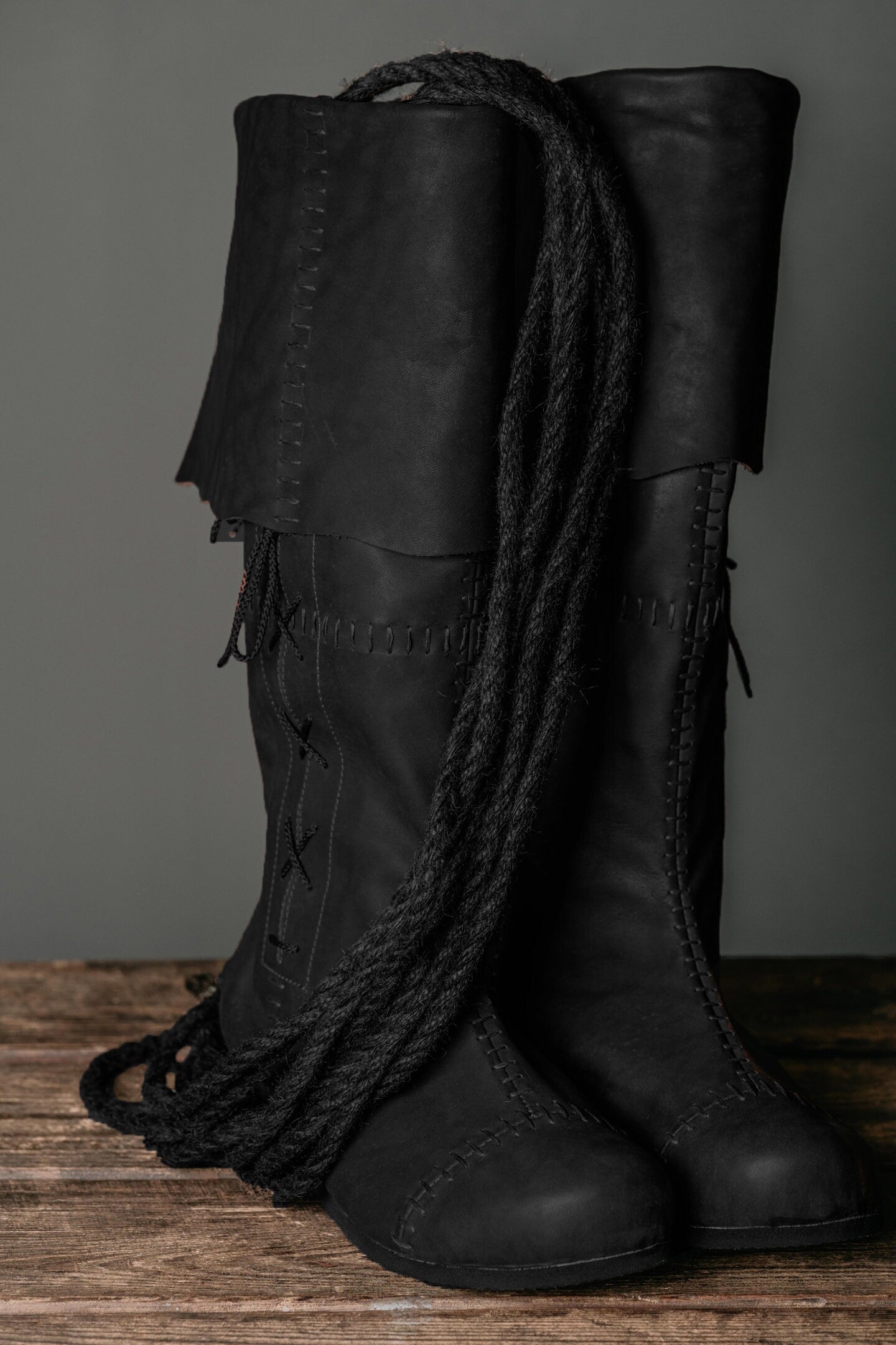 FIX SIZE of Medieval knee-high leather boots with ties