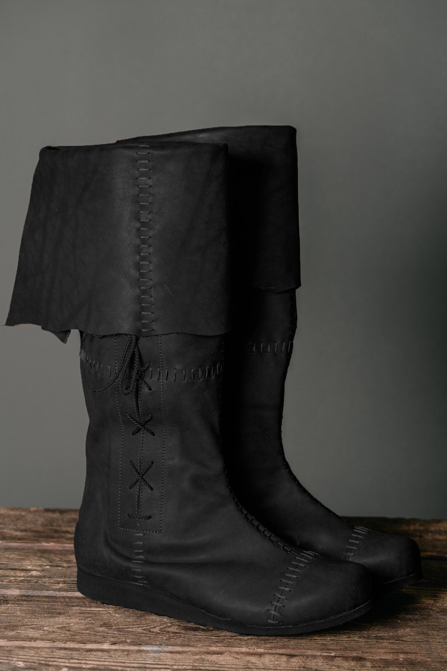 FIX SIZE of Medieval knee-high leather boots with ties