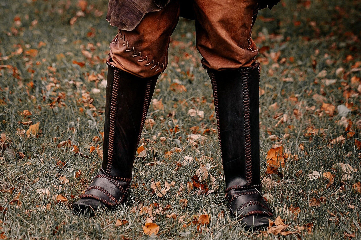 Viking leather shin guards