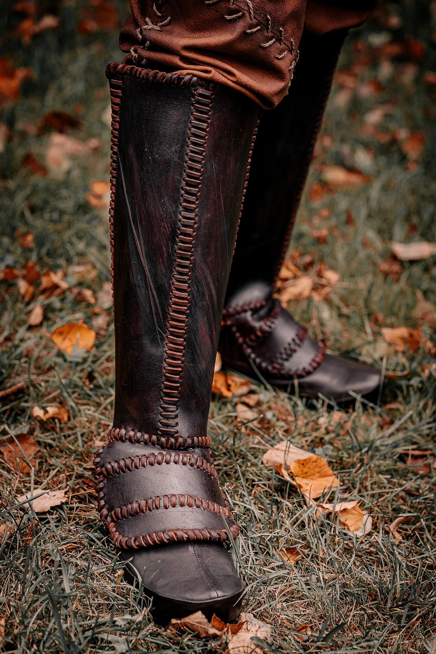 Viking leather shin guards