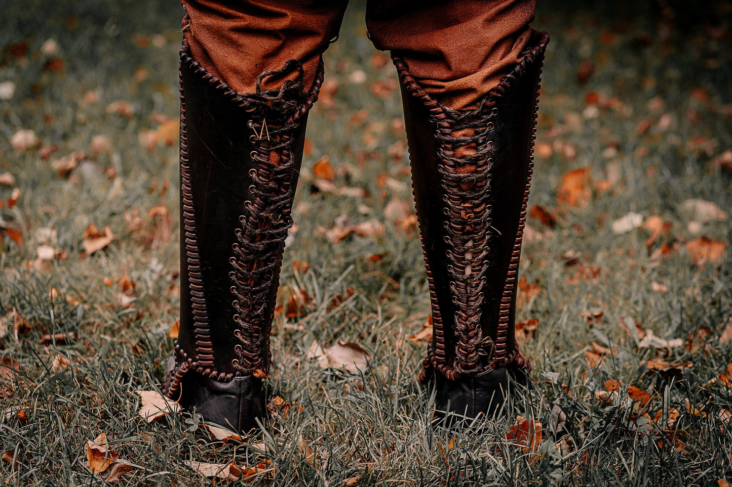 Viking leather shin guards