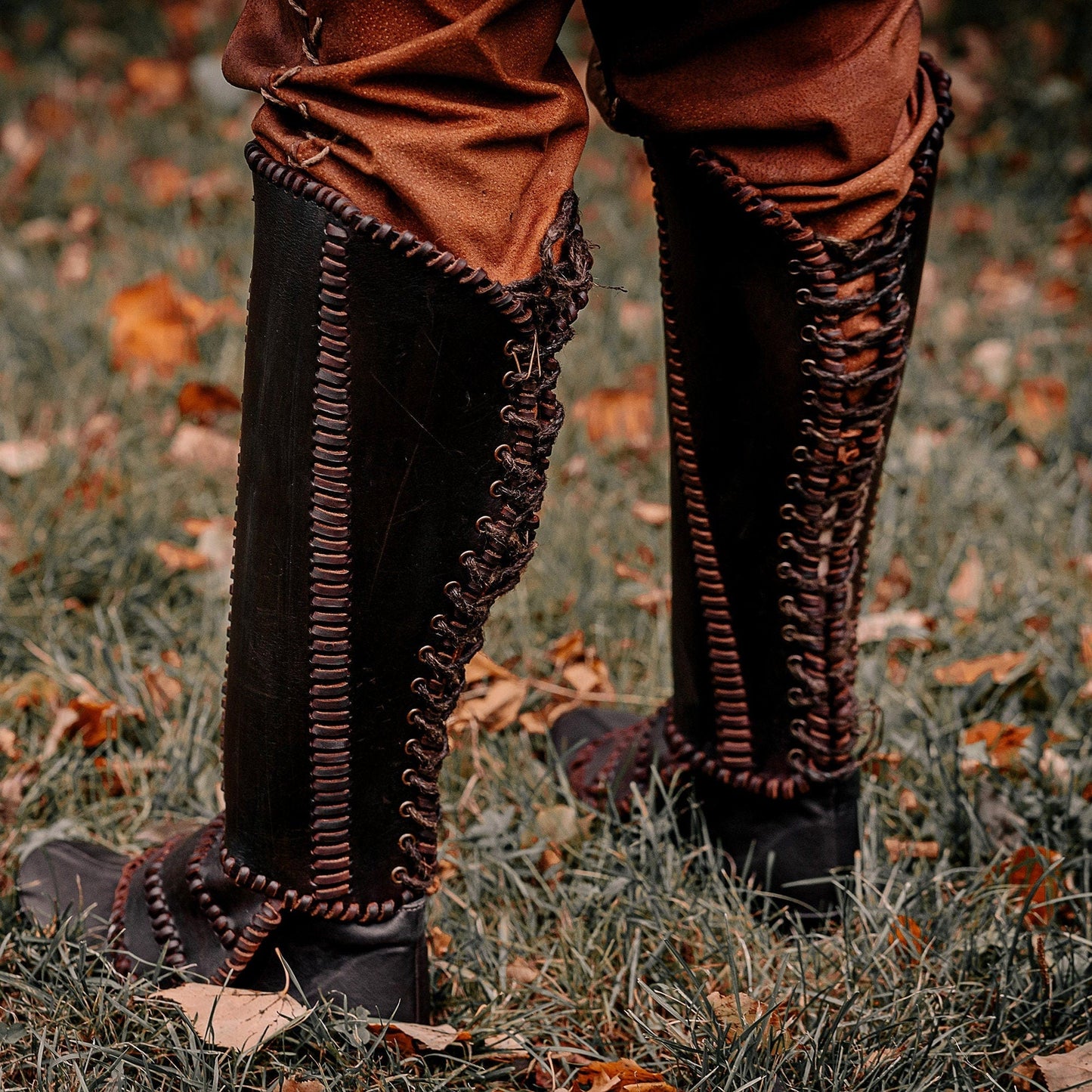 Viking leather shin guards