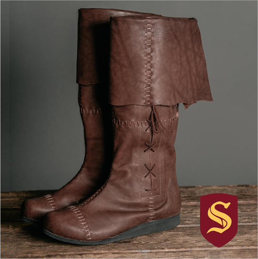 Medieval Men's Brown High Leather Boots "Aragorn" / Handmade from genuine leather / LARP / SCA / Ren Fest Cosplay / Historical Footwear