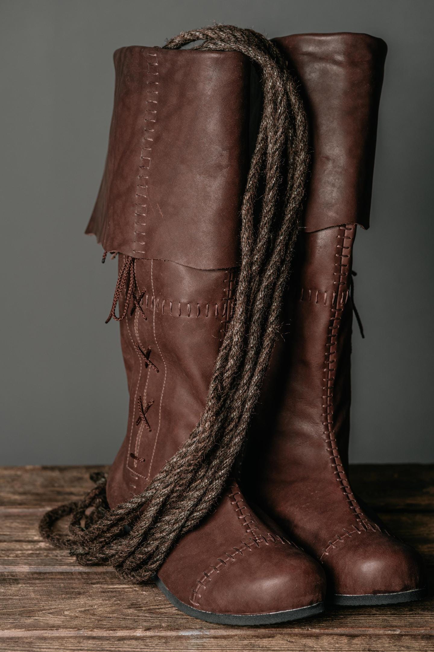 Medieval Men's Brown High Leather Boots "Aragorn" / Handmade from genuine leather / LARP / SCA / Ren Fest Cosplay / Historical Footwear