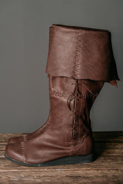 Medieval Men's Brown High Leather Boots "Aragorn" / Handmade from genuine leather / LARP / SCA / Ren Fest Cosplay / Historical Footwear