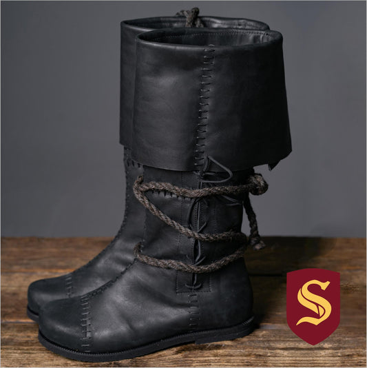 Medieval Men's Black High Leather Boots "Aragorn" / Handmade from genuine leather / LARP / SCA / Ren Fest Cosplay / Historical Footwear