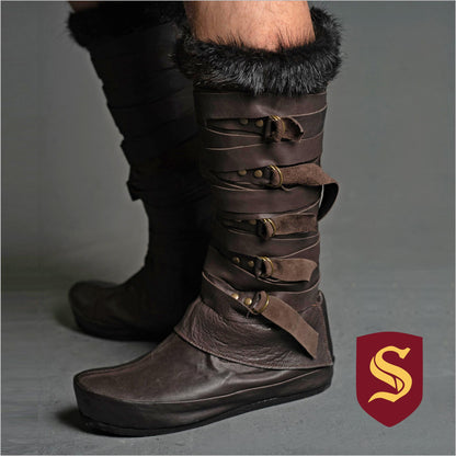 Medieval Men's Brown Leather Boots "Assassin" / boots set: greaves + shoes / LARP / SCA / Ren Fest Cosplay / Chaussures Medieval